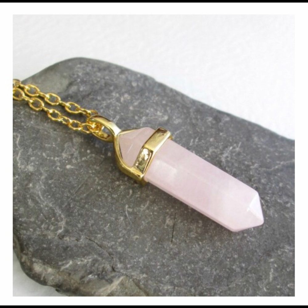 👠👛👸🏾Crystal rose quartz chain pendant